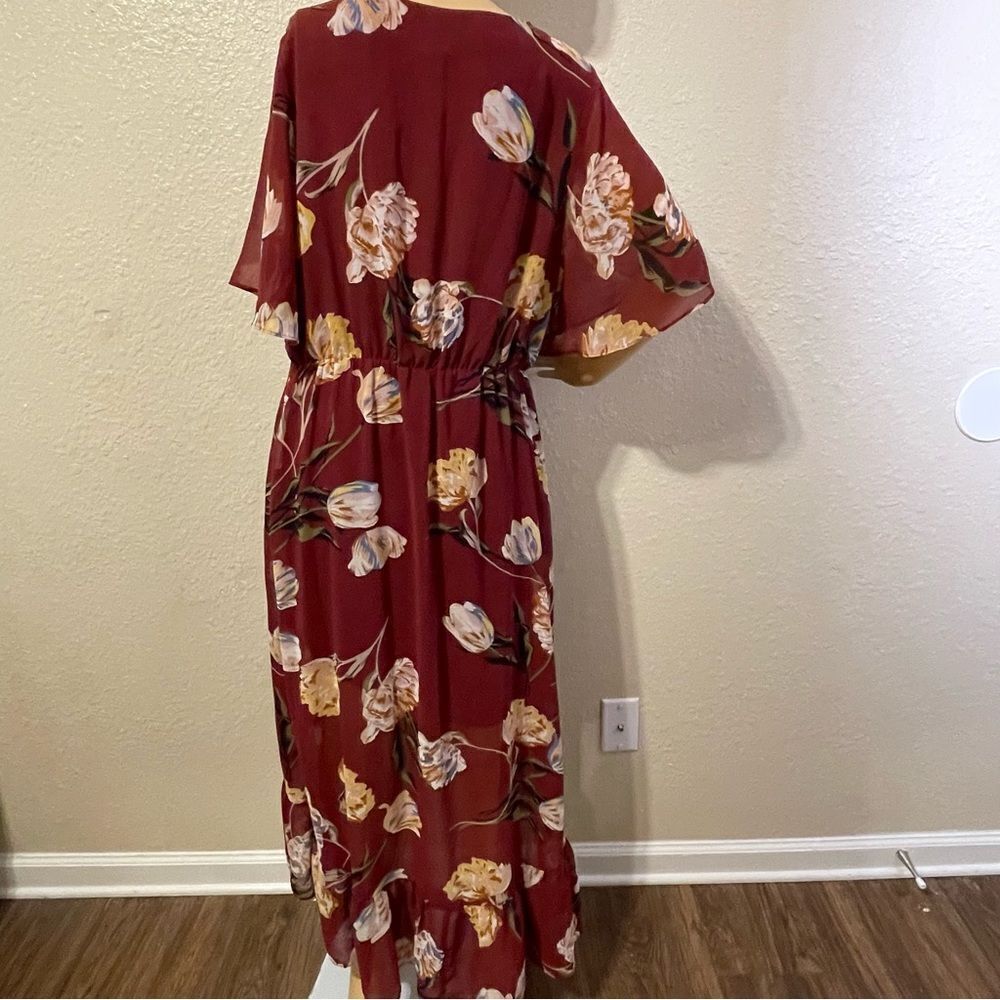 A New Day High Low Flowy Ruffle Dress Burgundy Red Size Large - Picture 8 of 11
